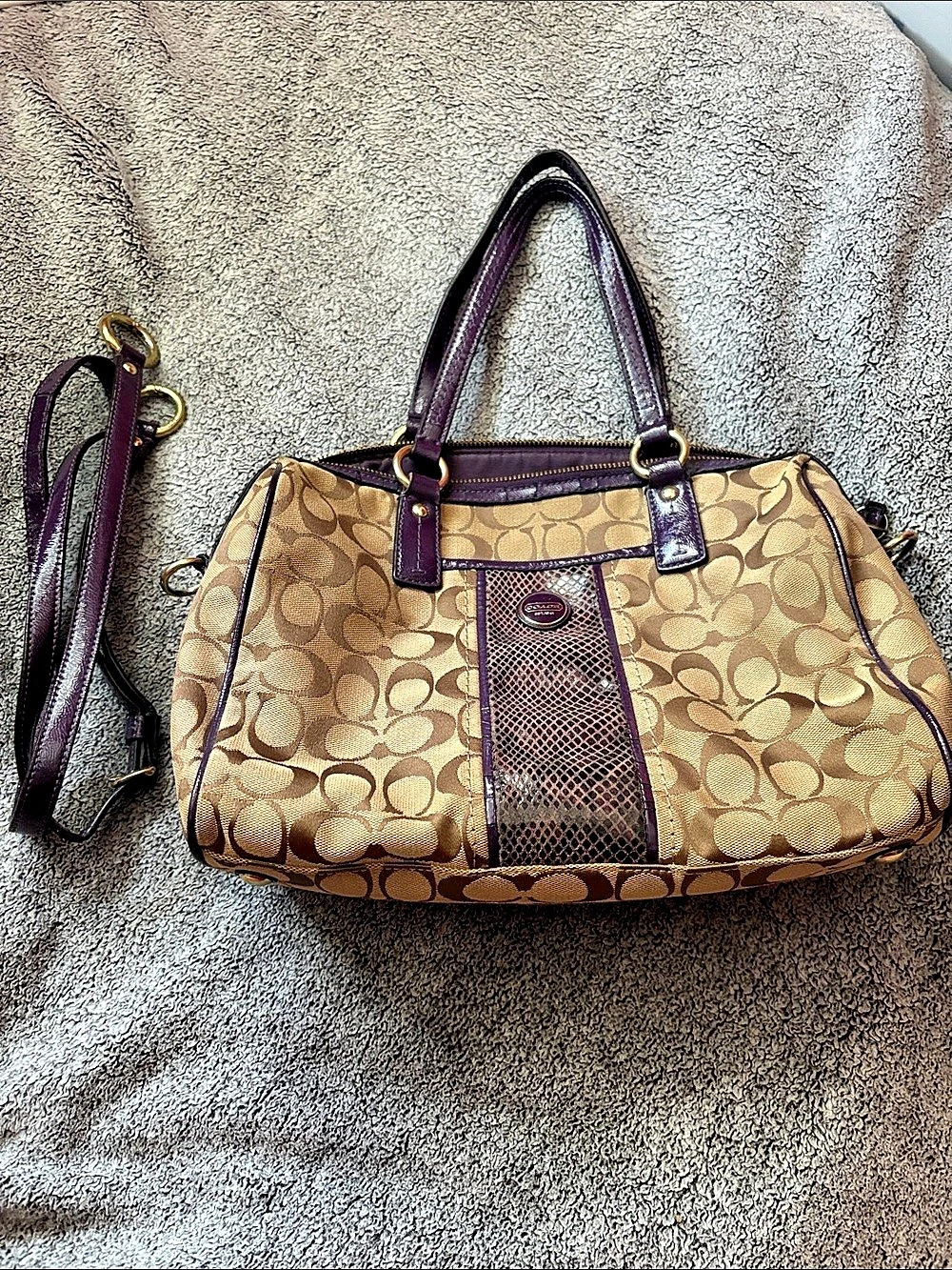 Coach Monogram Shoulder Bag in Brown & Purple